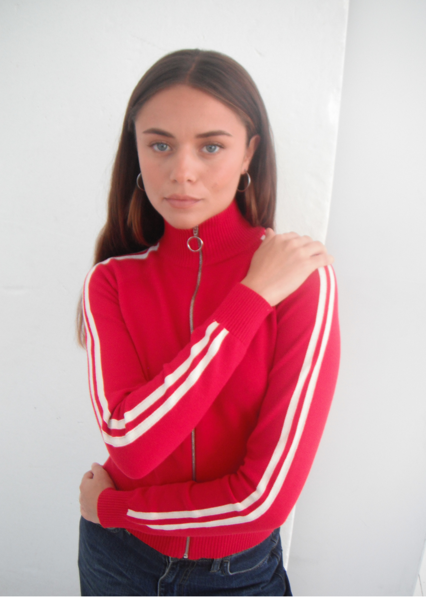 Striped Knit Bomber - Red/White