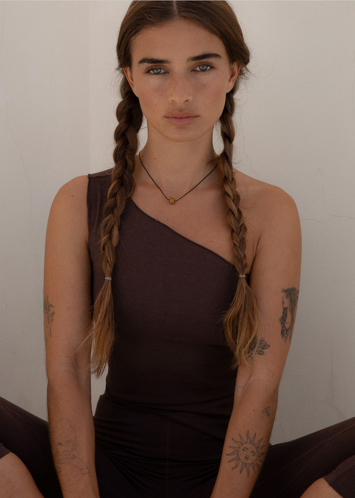 One Shoulder Asym Hem Tank - Dark Brown - Organic Cotton/Bamboo