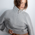 Quarter Zip Fleece Sweater - Grey Marle