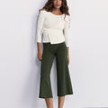 Mid Rise Flare 7 8 Length - Khaki