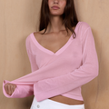 Knit Long Sleeve V Neck Jersey - Candy Pink