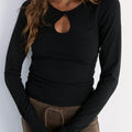 Beaded Long Sleeve Top - Black
