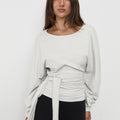 Waist Wrap Long Sleeve Top - Grey Marle