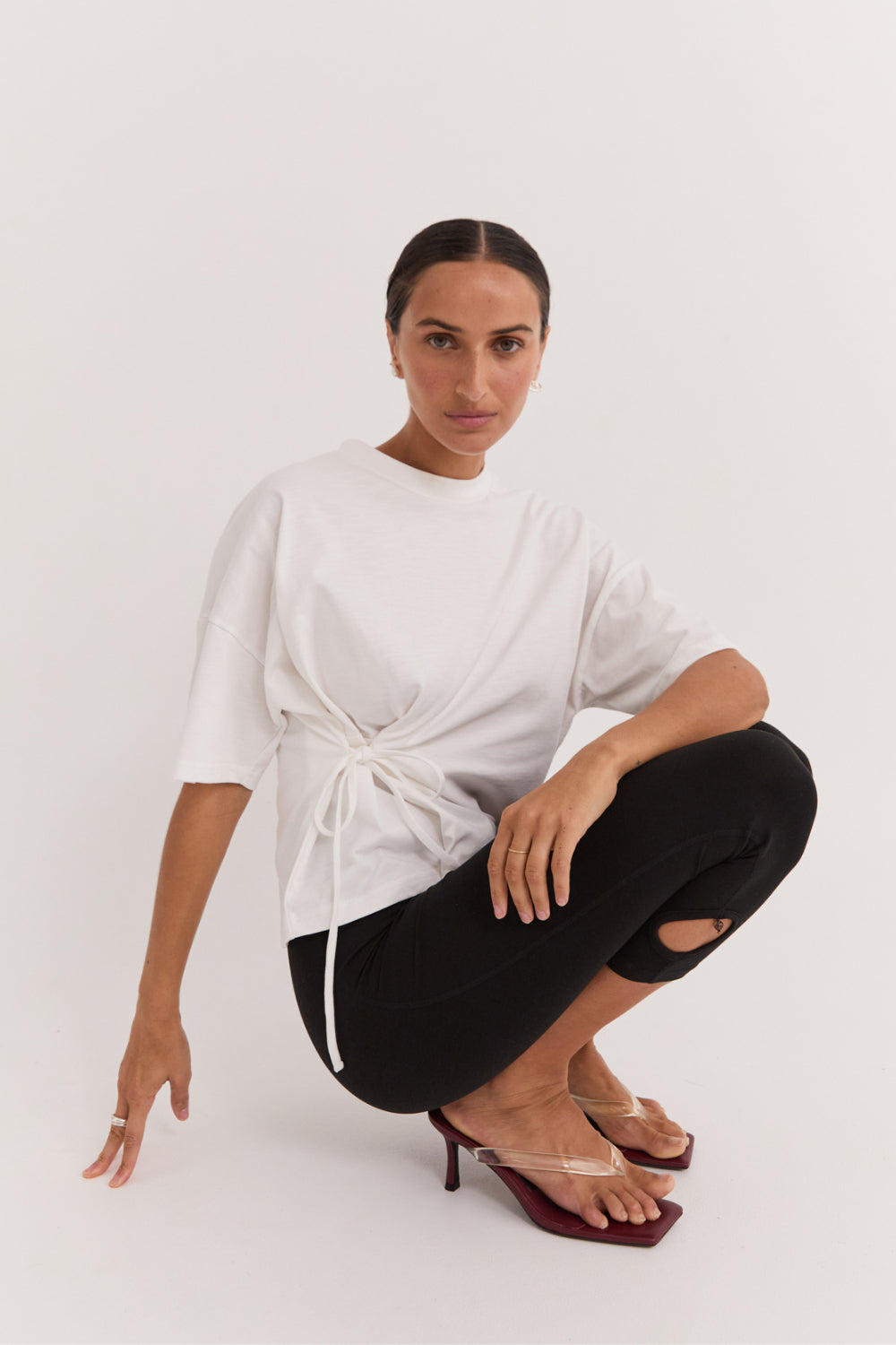 white t shirt with tie front