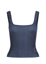 Fine Ribbed Scoop Neck Tank - Blue Two Tone