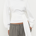 Waist Wrap Long Sleeve Top - White
