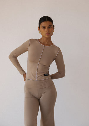 
                  
                    Load image into Gallery viewer, Lounge Top - Inside Out Long Sleeve Top - Taupe
                  
                