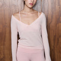 Knit LS V Neck Jersey - Light Pink