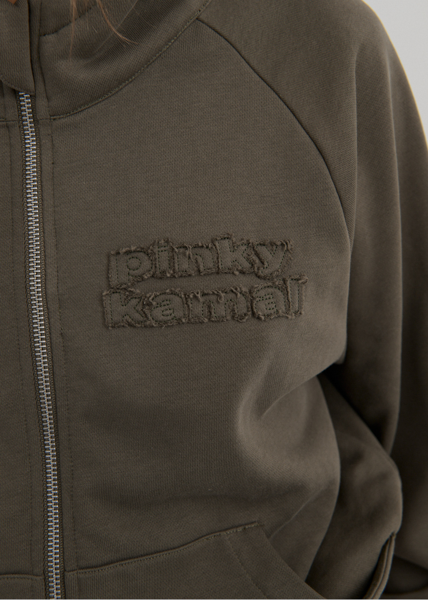 Cropped Zipper Hoodie - Khaki