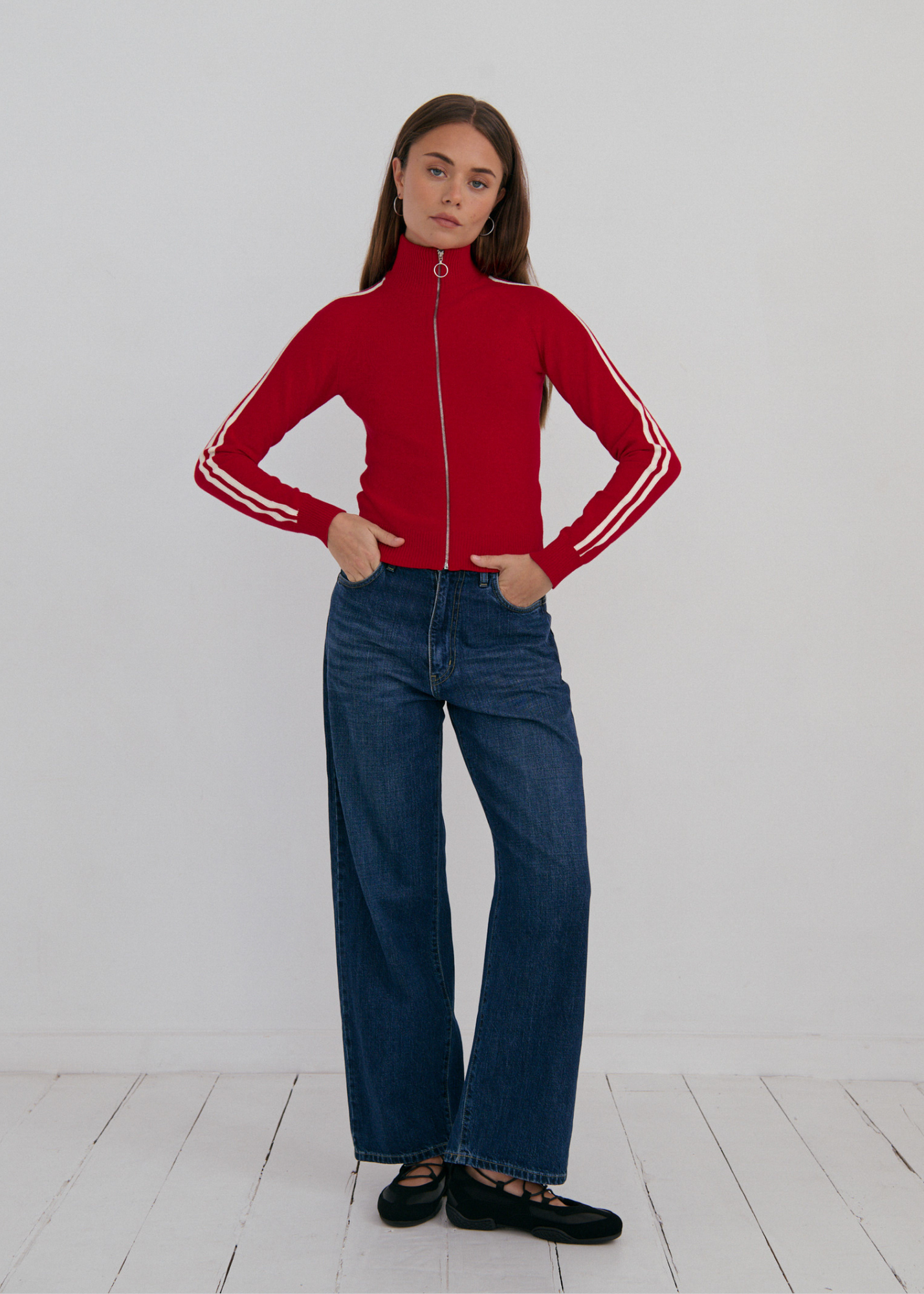 Striped Knit Bomber - Red/White