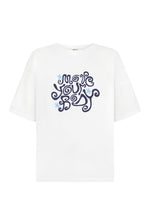 T-Shirts - Oversized Swirly Move Your Body T-Shirt - White/Blues