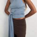Belted Wrap Around Tank - Washed Blue