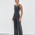 Straight Leg Tie Up Pant - Grey Stripe