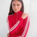 Striped Knit Bomber - Red and White