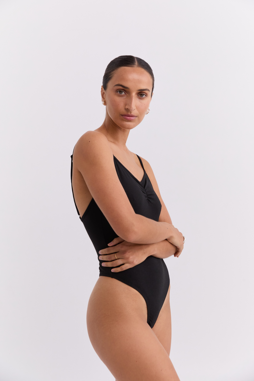 Ruched Leotard  - Black