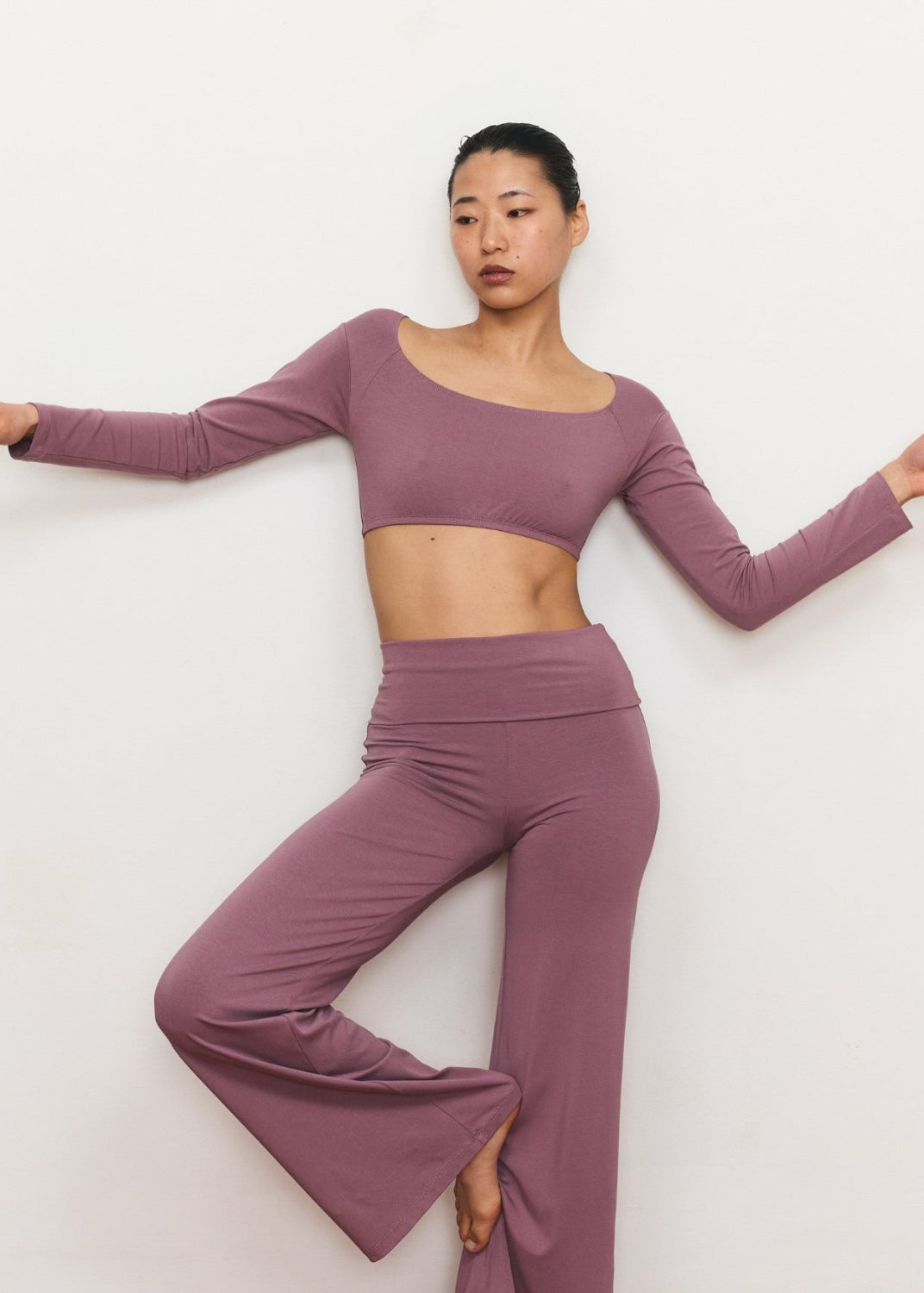 Long Sleeve Crop - Mauve - Organic Cotton/Bamboo