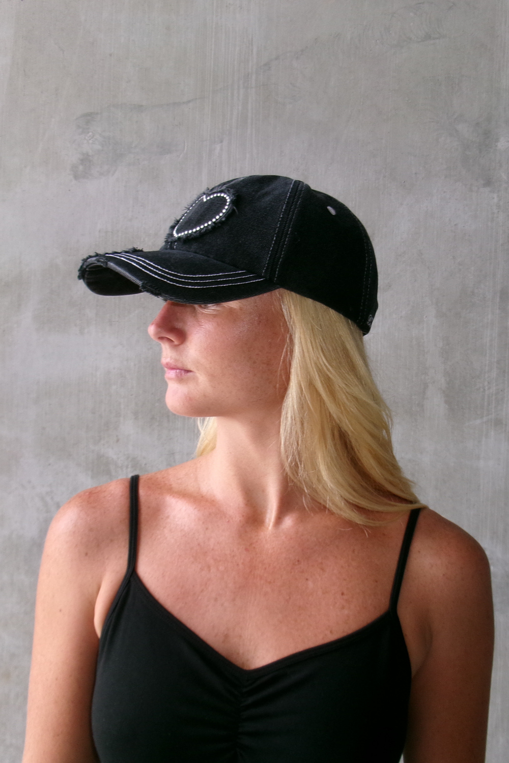 Studded Heart Cap - Distressed Charcoal