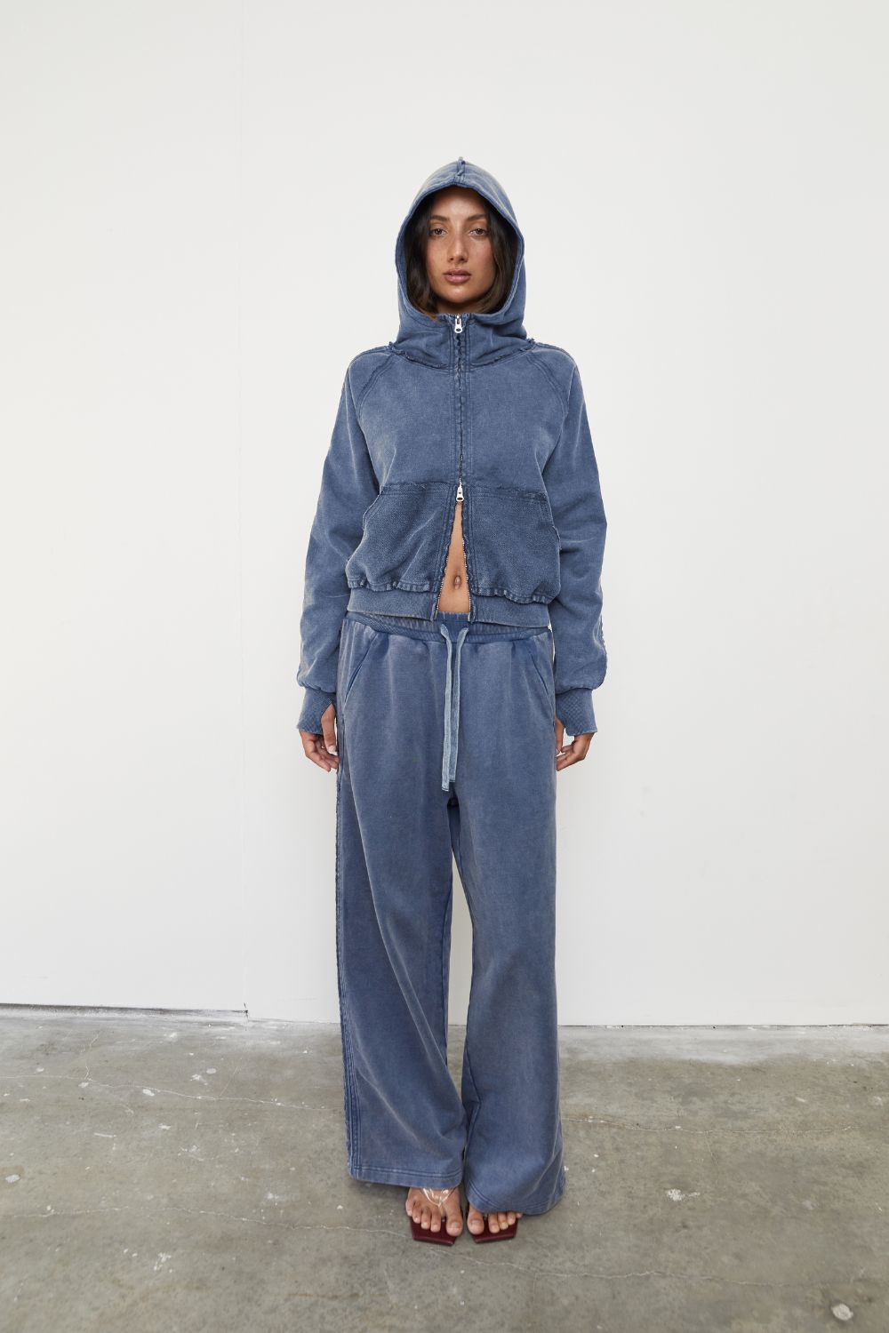 Zip Up Hoodie - Sky Acid Wash