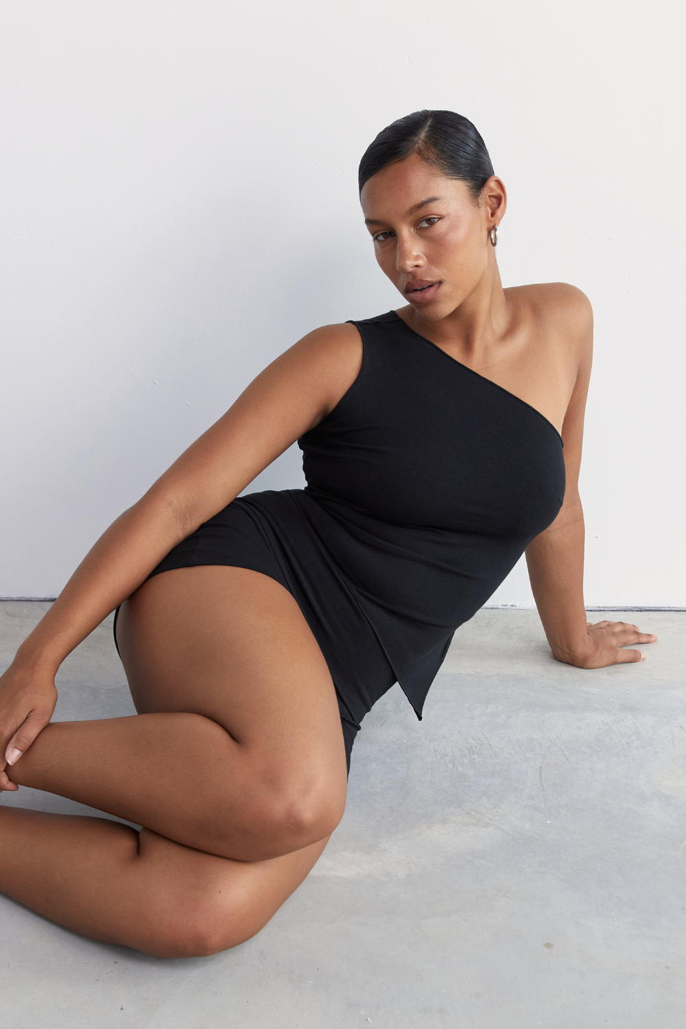 One Shoulder Asym Hem Tank - Black - Organic Cotton/Bamboo