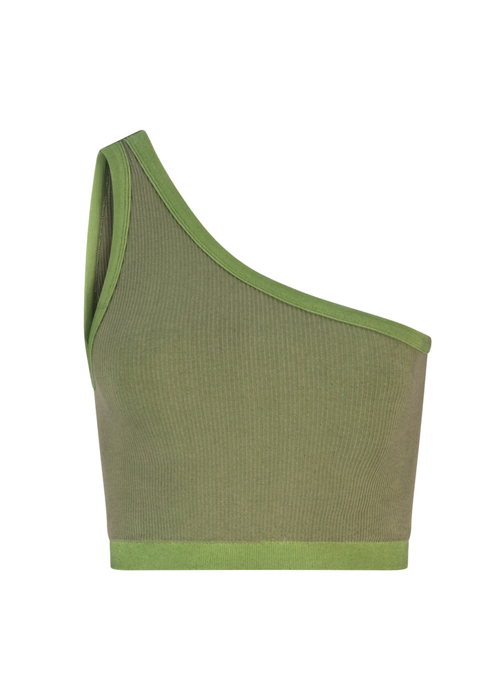 
                  
                    Load image into Gallery viewer, Active Crops - One Shoulder Bodice Crop - Green Moss Rib
                  
                