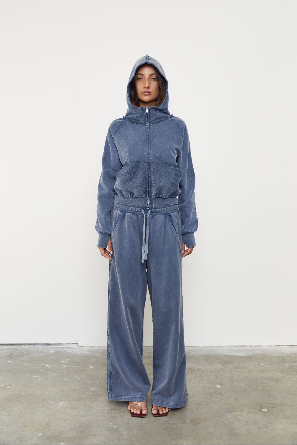 Wide Leg Tracksuit Pant - Sky Acid Wash
