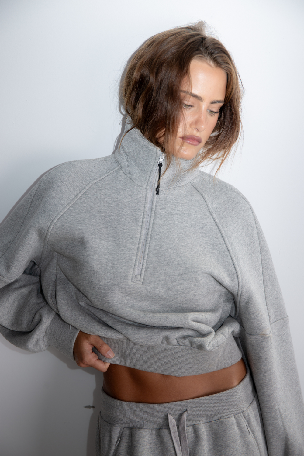 Quarter Zip Fleece Sweater - Grey Marle