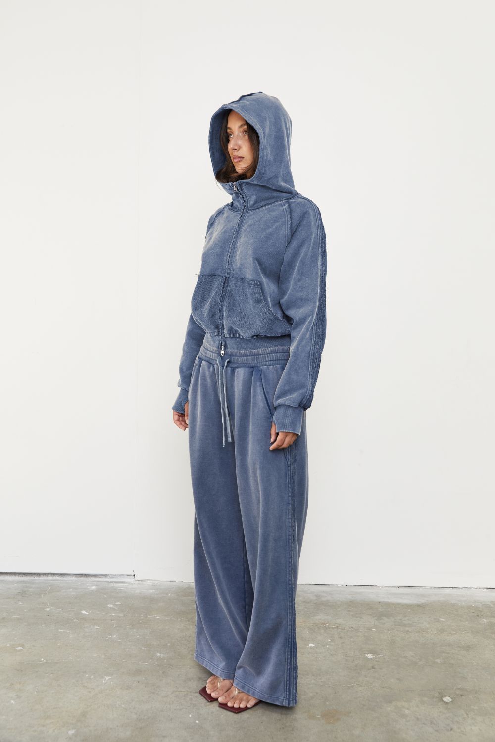 Zip Up Hoodie - Sky Acid Wash