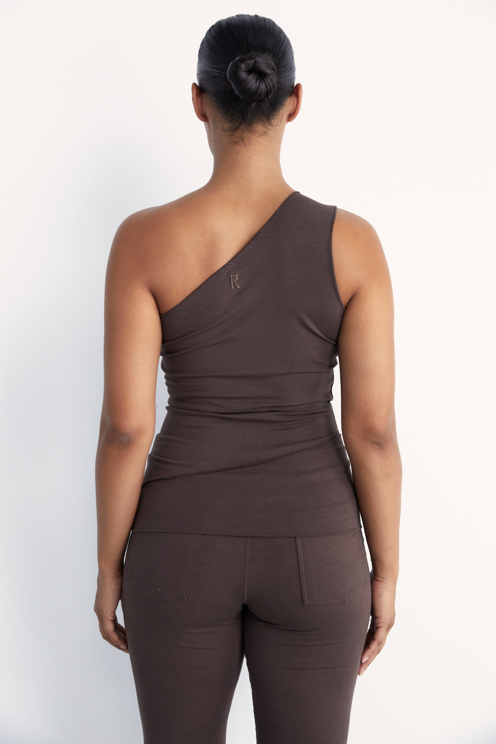 One Shoulder Asym Hem Tank - Dark Brown - Organic Cotton/Bamboo