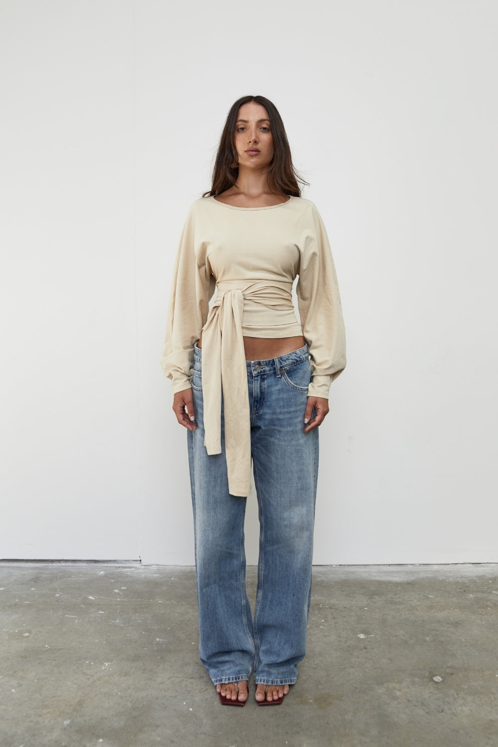 Waist Wrap Long Sleeve Top - Bone
