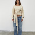 Waist Wrap Long Sleeve Top - Bone