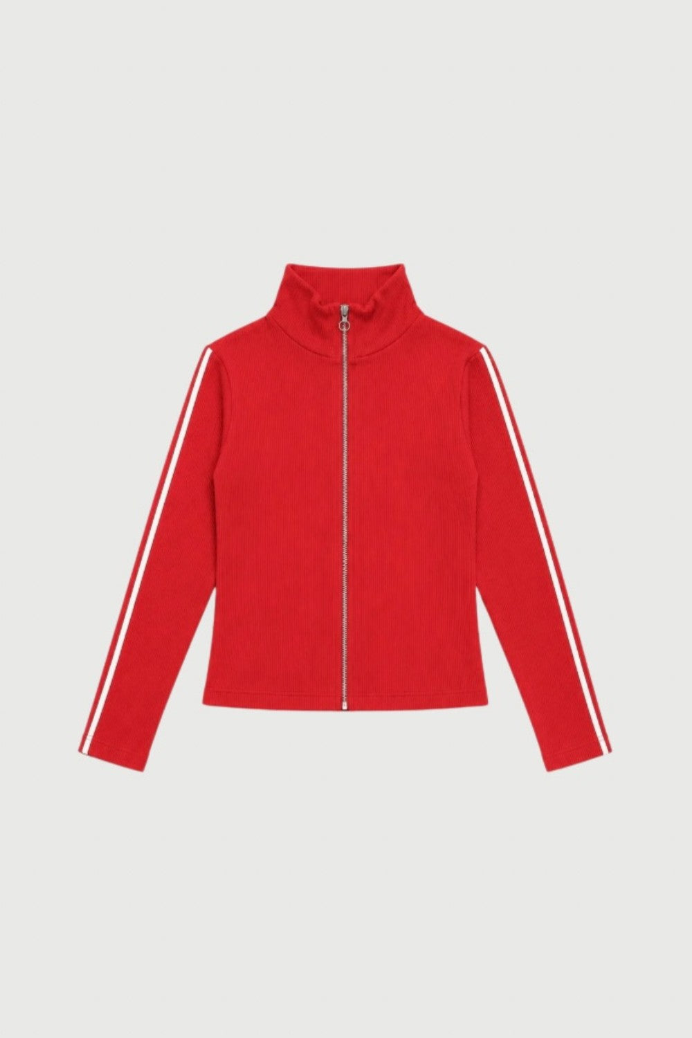 Striped Knit Bomber - Red and White