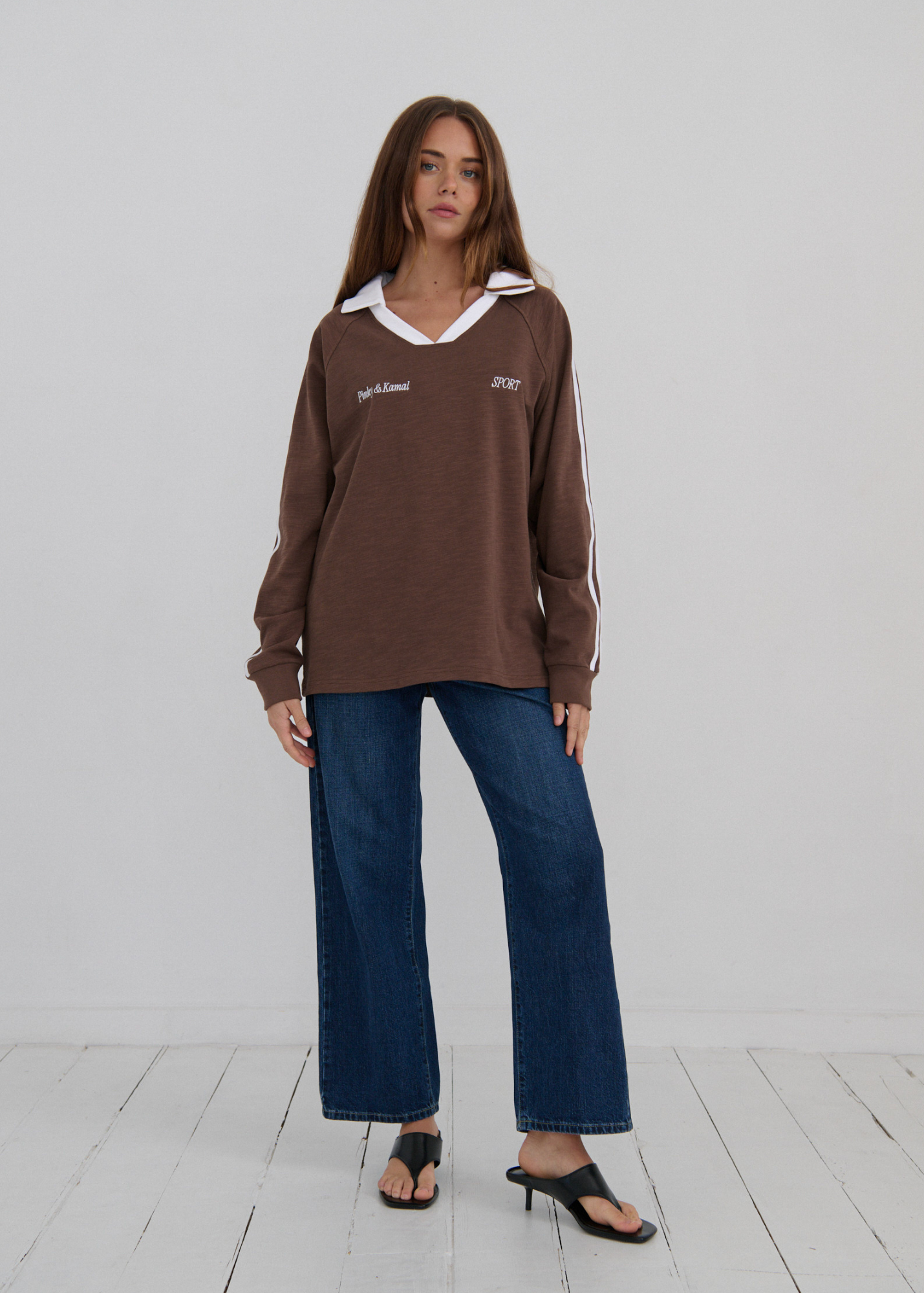 Long Sleeve Sport Jersey - Brown/White