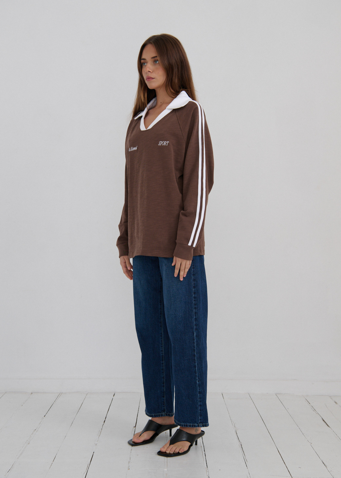 Long Sleeve Sport Jersey - Brown/White