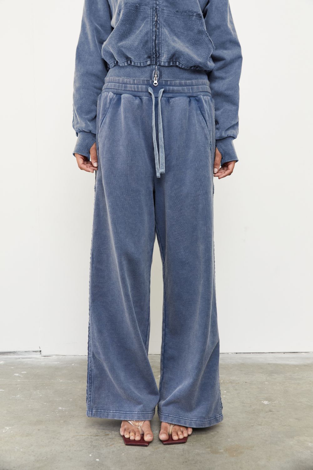 Wide Leg Tracksuit Pant - Sky Acid Wash