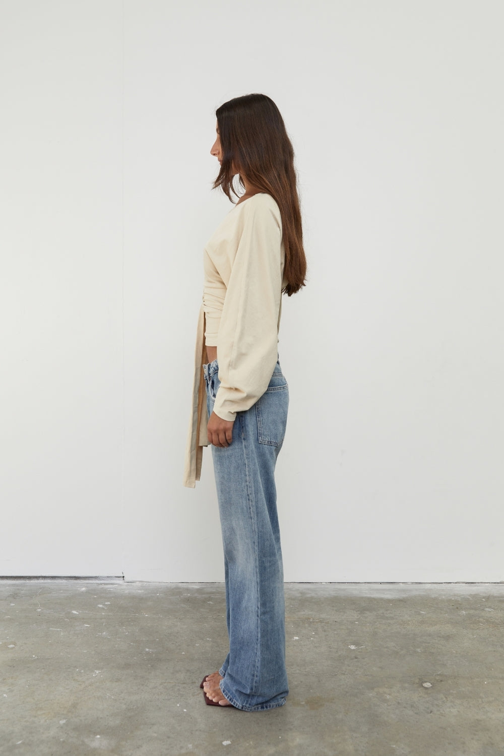 Waist Wrap Long Sleeve Top - Bone