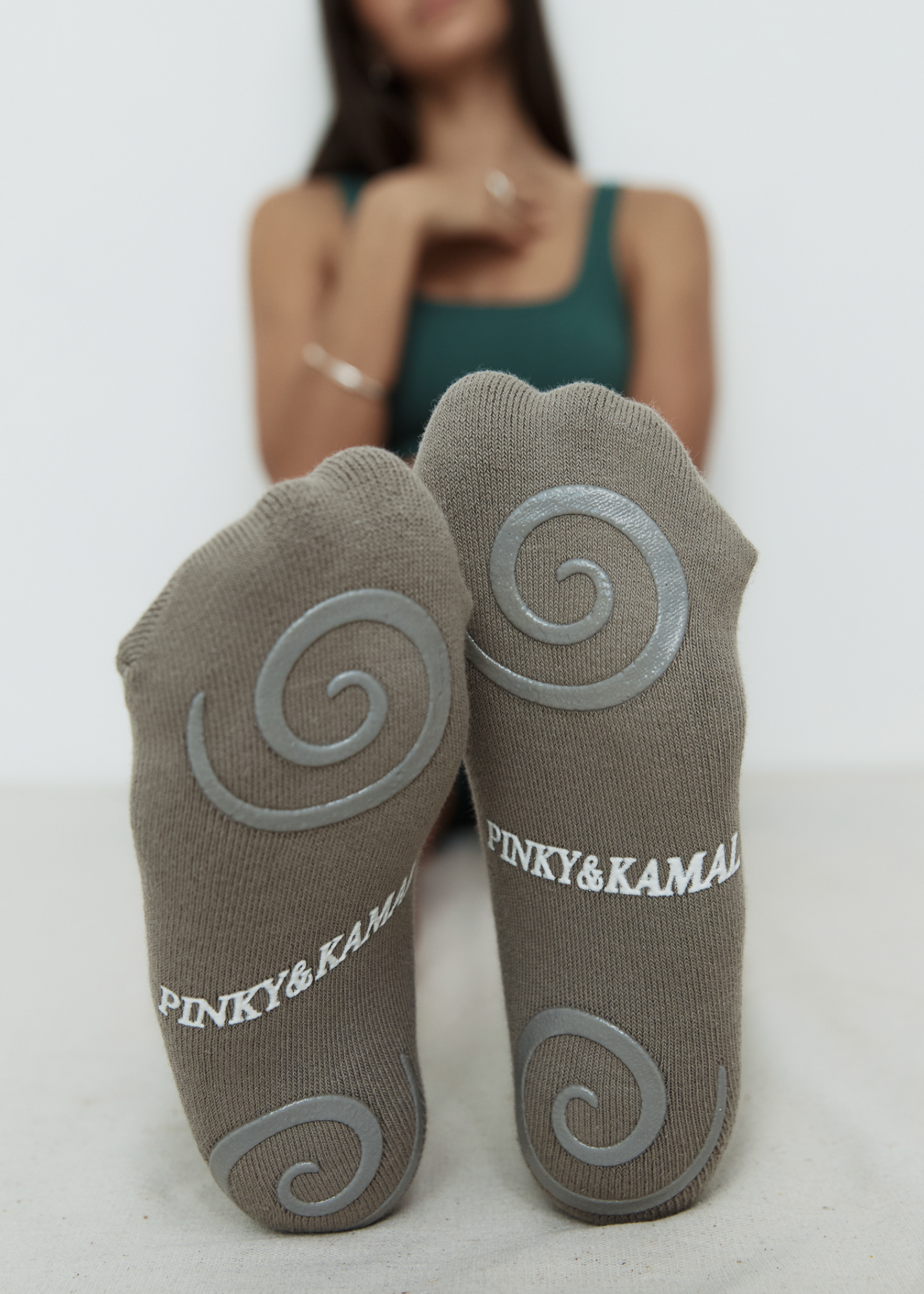 Pilates Spiral Grip Sock - Pebble Grey