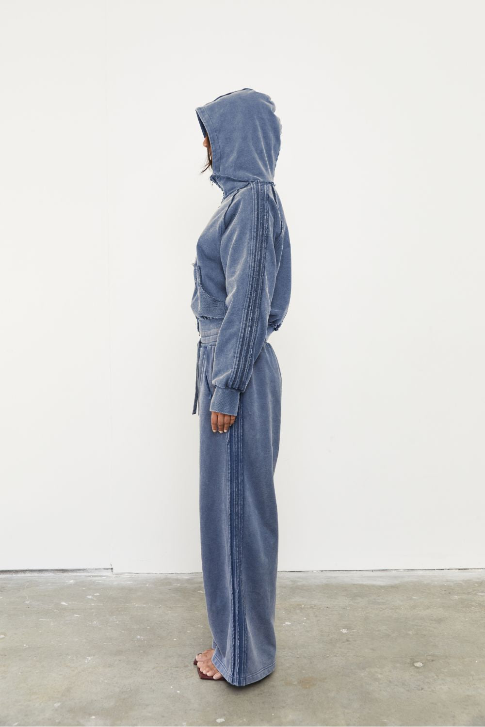 Wide Leg Tracksuit Pant - Sky Acid Wash