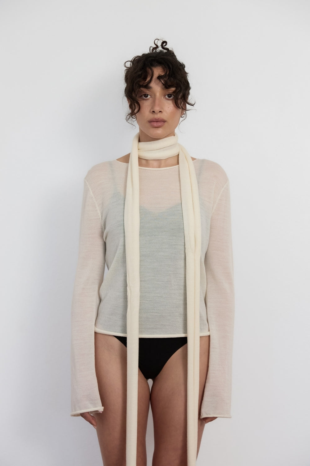 Light Weight Knit and Scarf - Cream