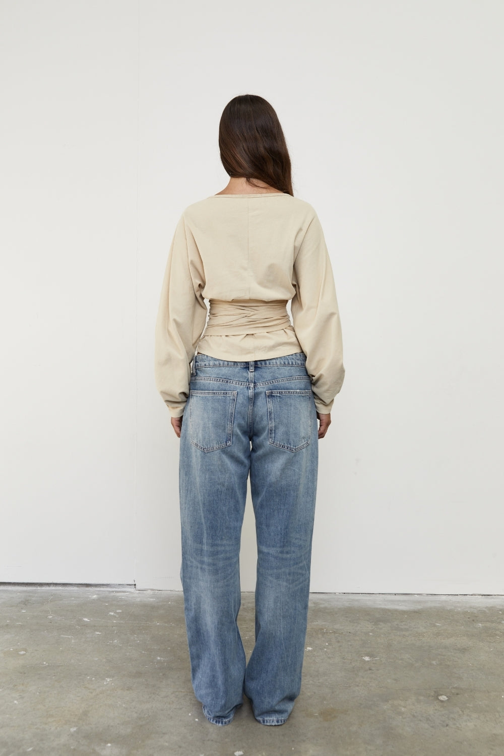 Waist Wrap Long Sleeve Top - Bone