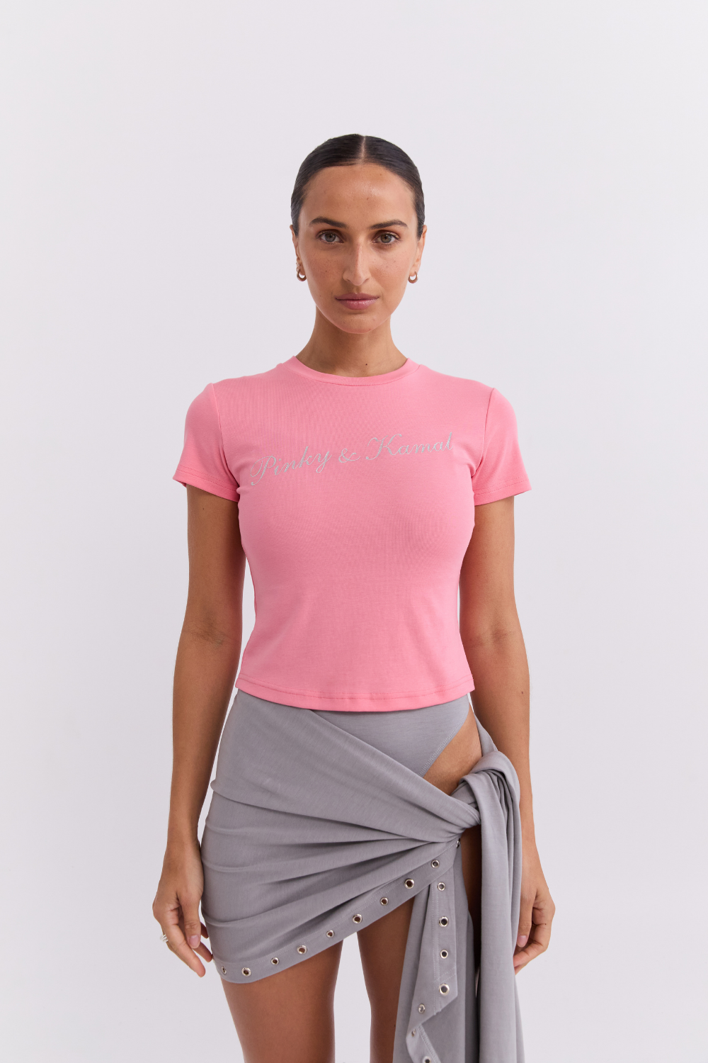 Powdered Silver Logo Baby Tee - Candy Pink