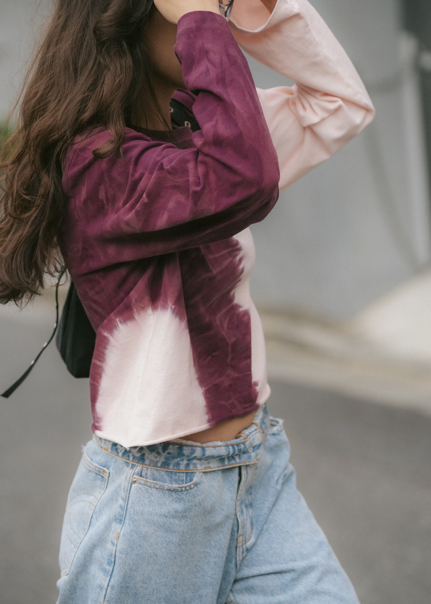 Tie Dye Long Sleeve Top - Tie Dye Burgundy