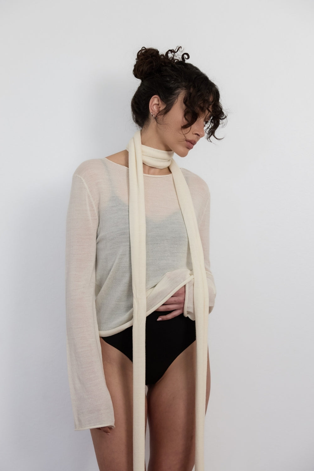 Light Weight Knit and Scarf - Cream