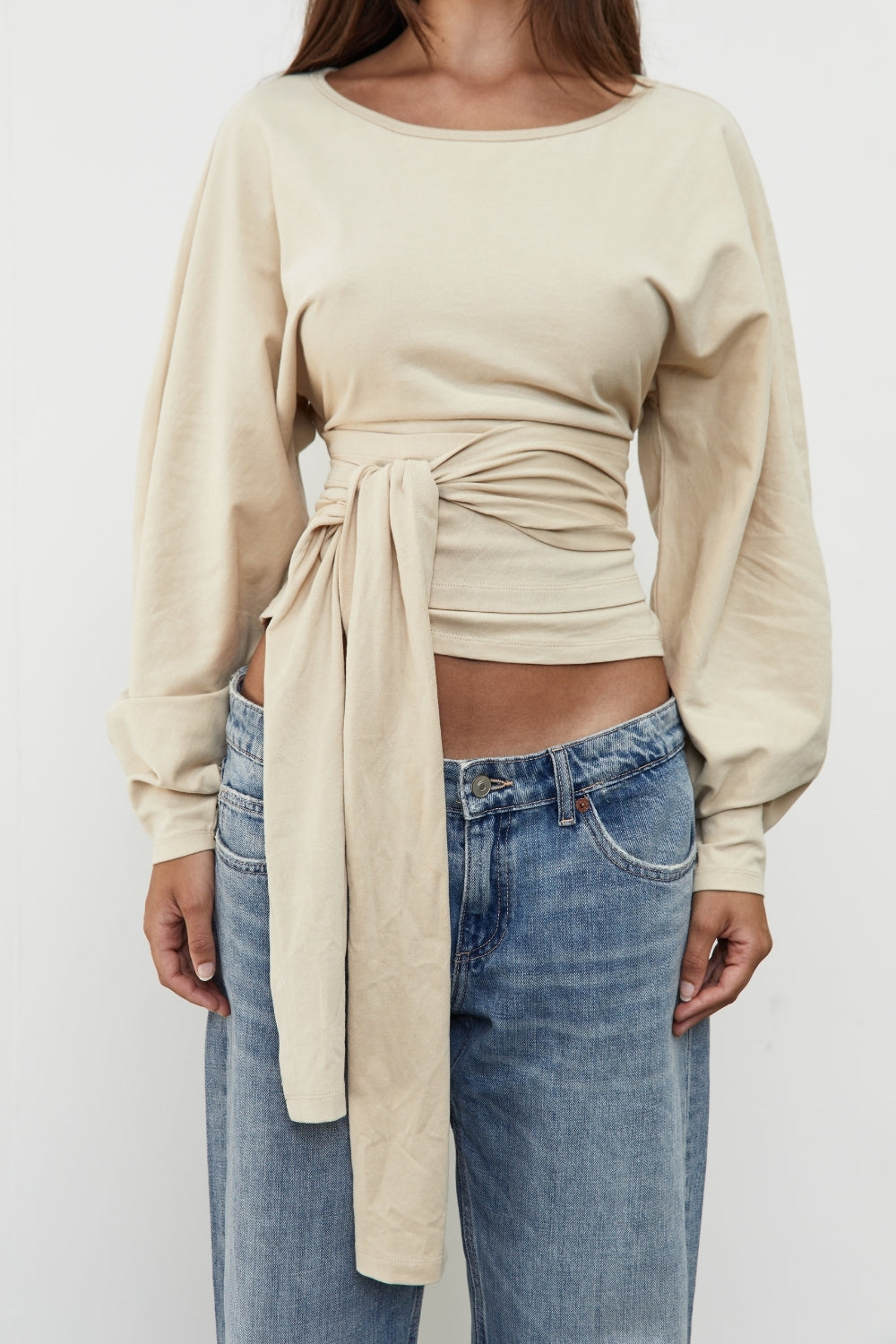 Waist Wrap Long Sleeve Top - Bone