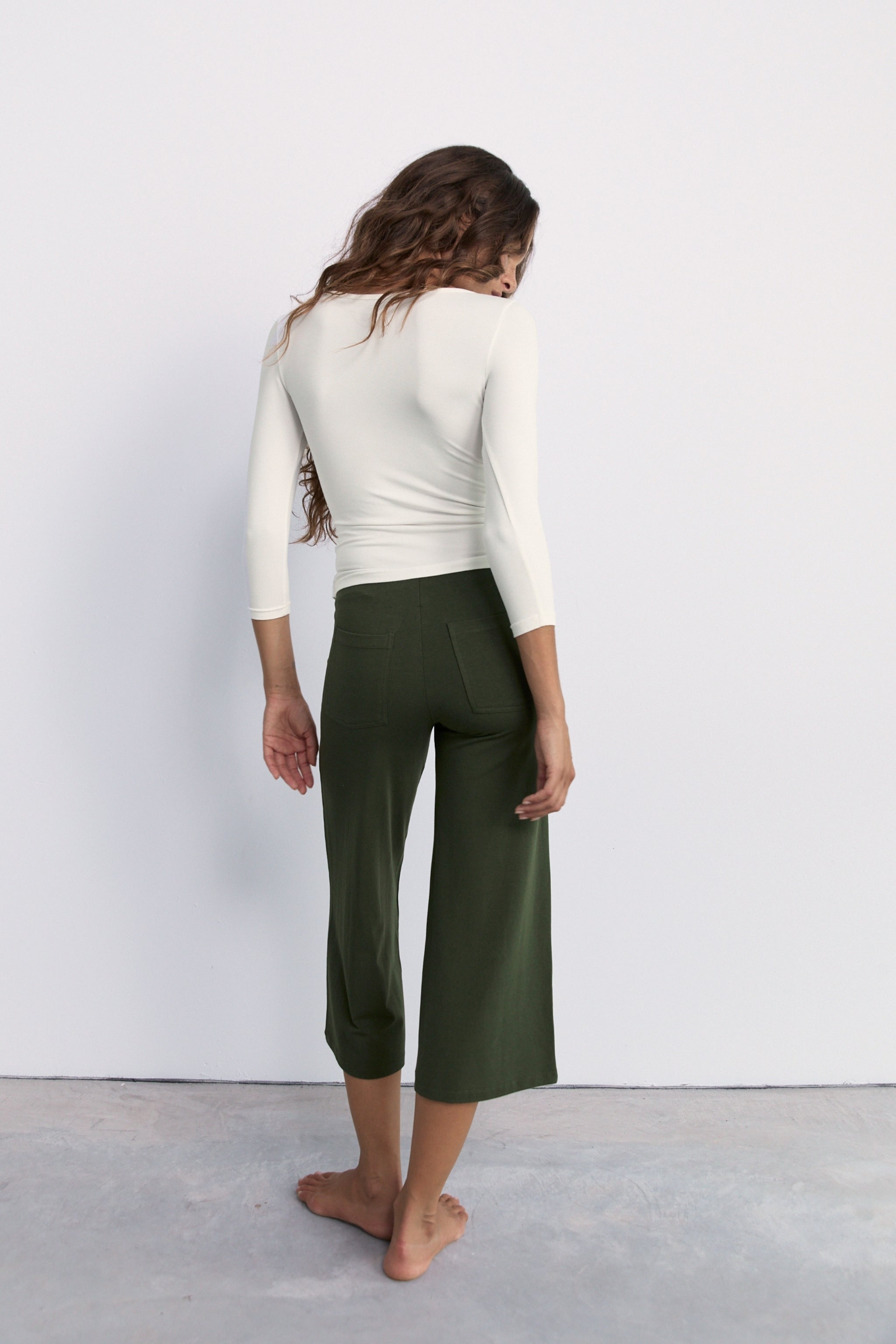 Mid Rise Flare 7 8 Length - Khaki