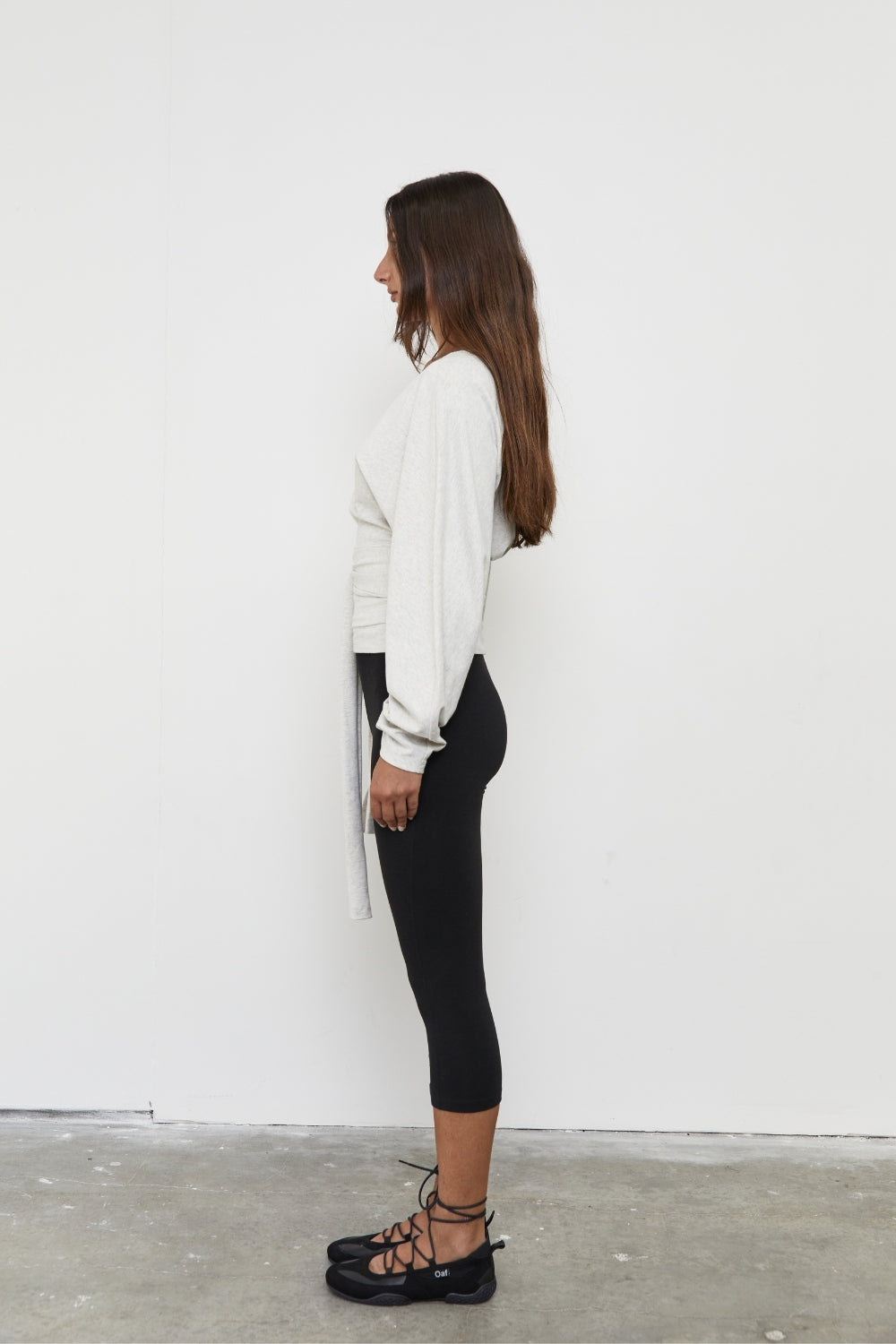 Waist Wrap Long Sleeve Top - Grey Marle