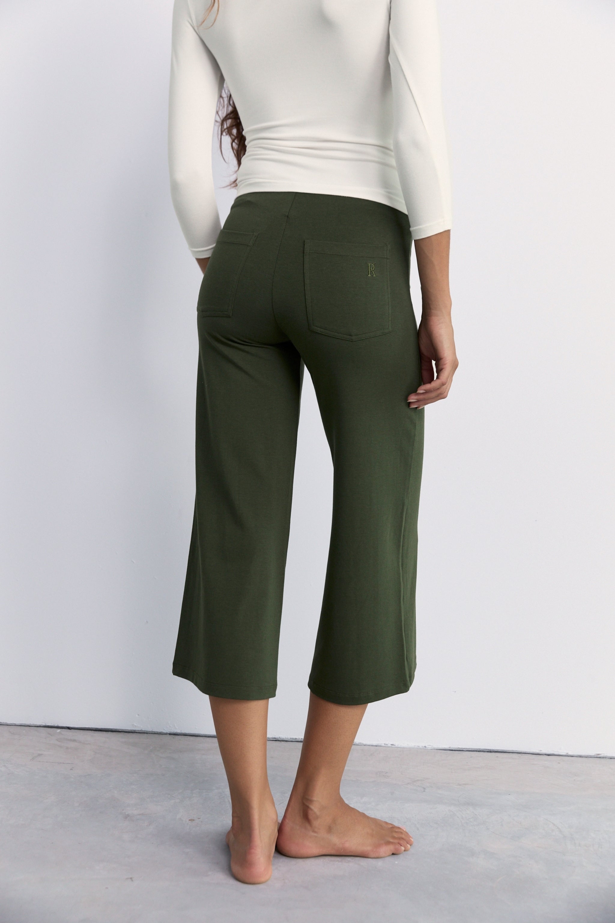 Mid Rise Flare 7 8 Length - Khaki