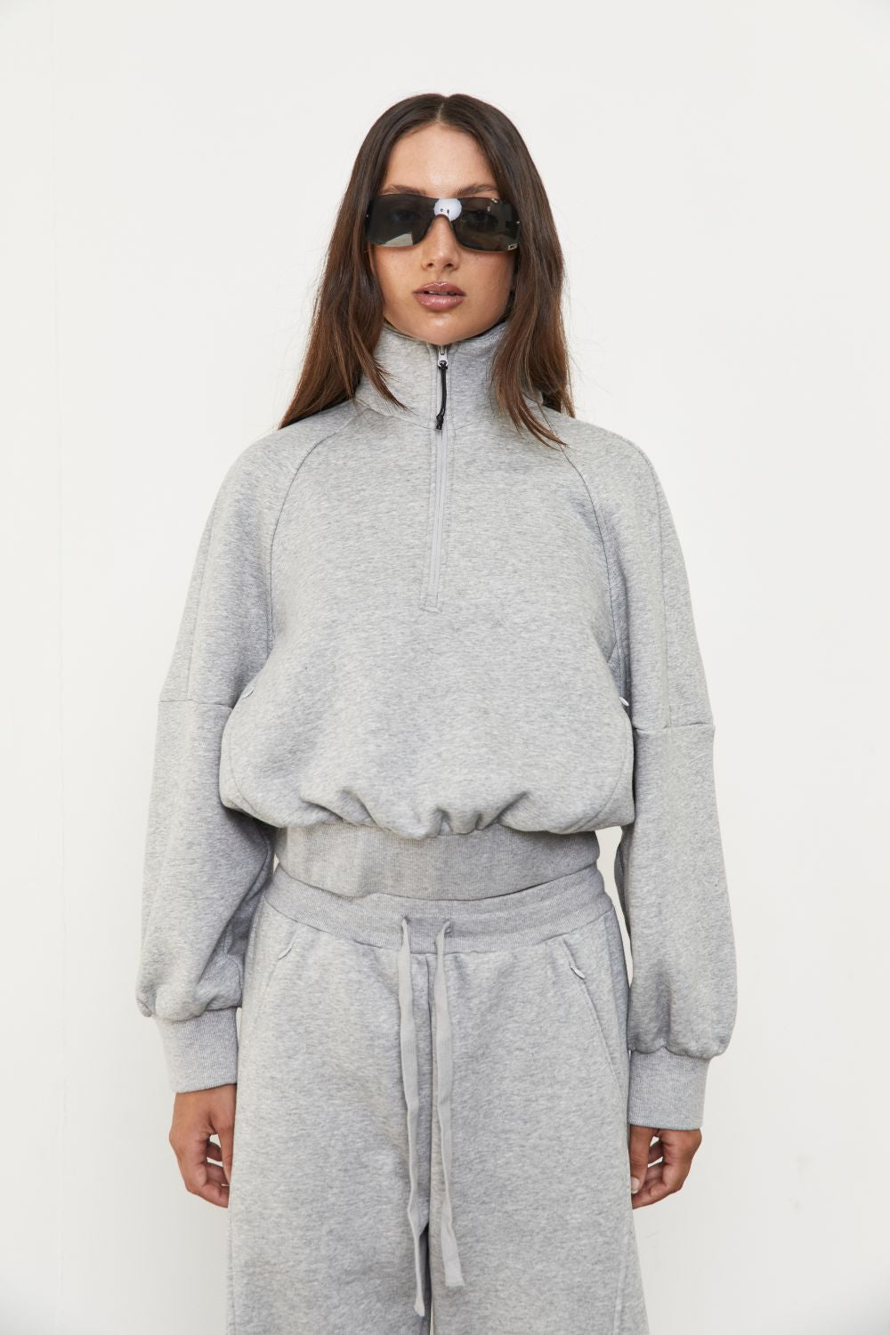Quarter Zip Fleece Sweater - Grey Marle