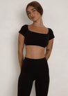 Yoga Pants - Scoop T-shirt Crop Top - Black