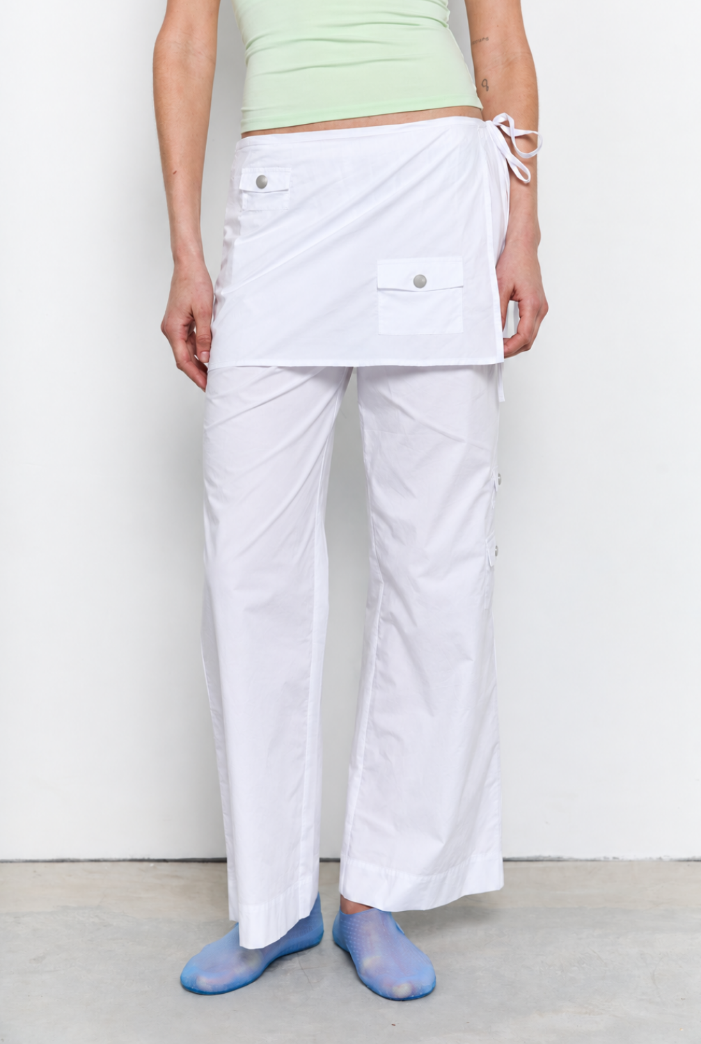 Wide Leg Pant With Skirt - White