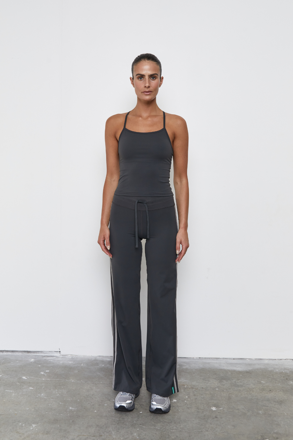 Straight Leg Tie Up Pant - Grey Stripe